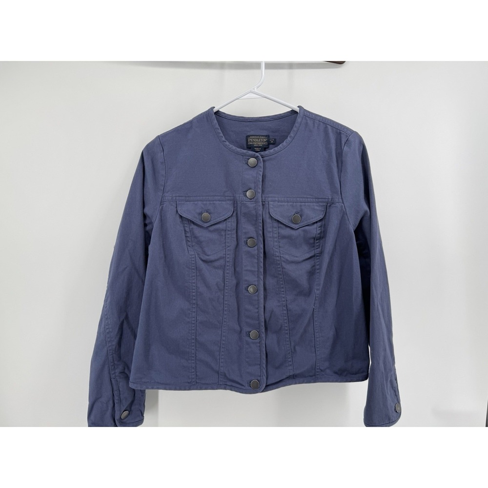 Pendleton Navy Blue Utility Jacket Silver Button‎ Up Size MP
